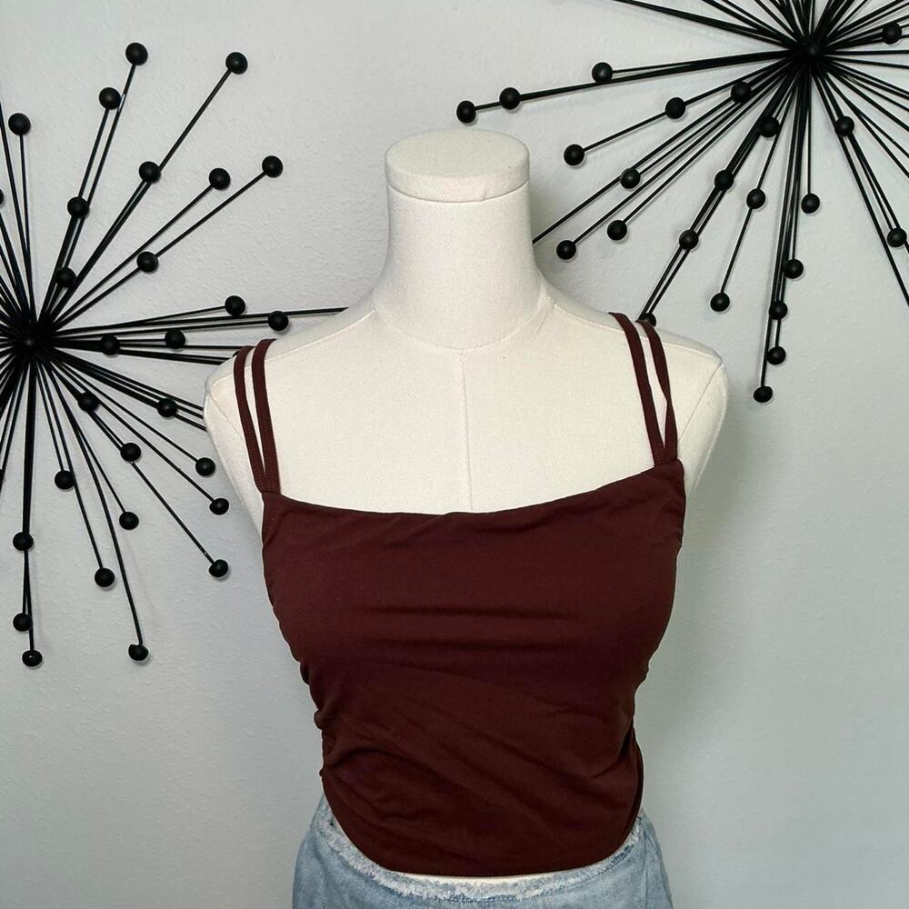 Pacsun pac 1980 brown doublePacSun PAC 1980 brown double strap crop top ruched